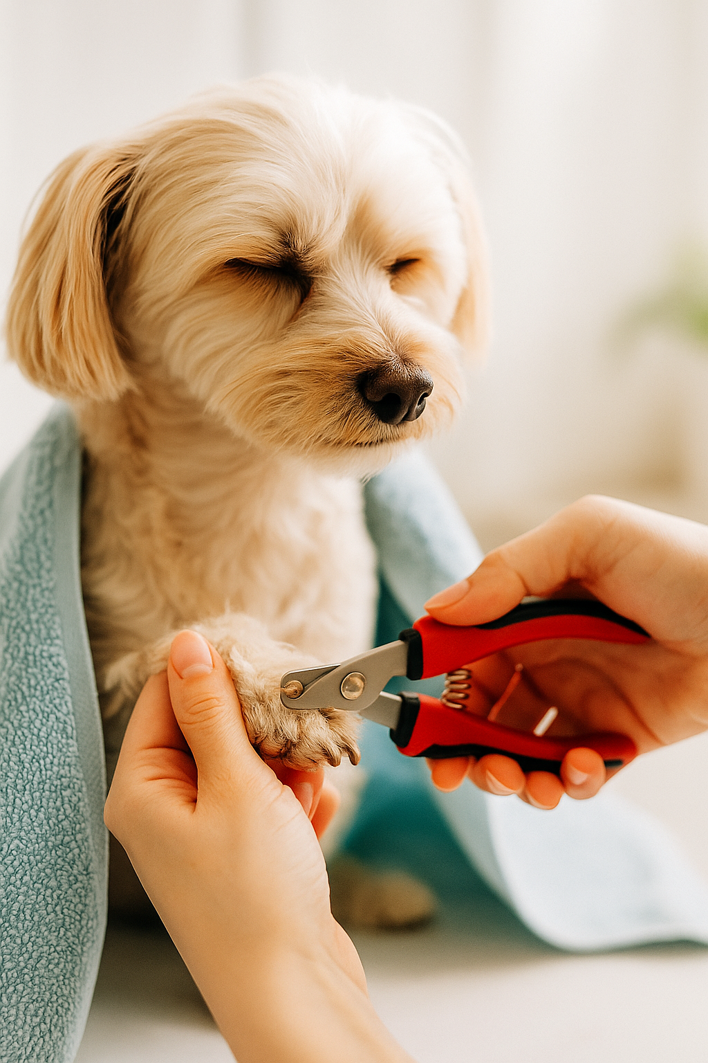 Dog having its nails trimmed